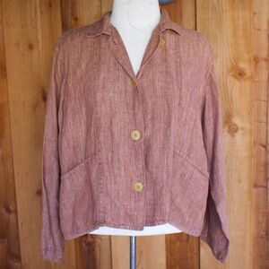 Flax By Jeanne Engelhart 100% Linen Rust Cropped Button Down Jacket Woman's PM